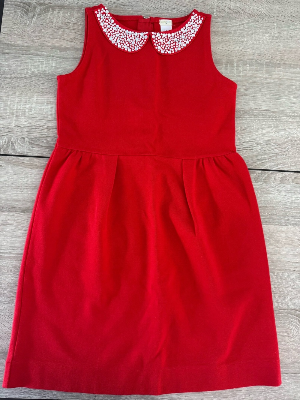 Crewcuts Red Sleeveless Dress with Embellished White Peter Pan Collar